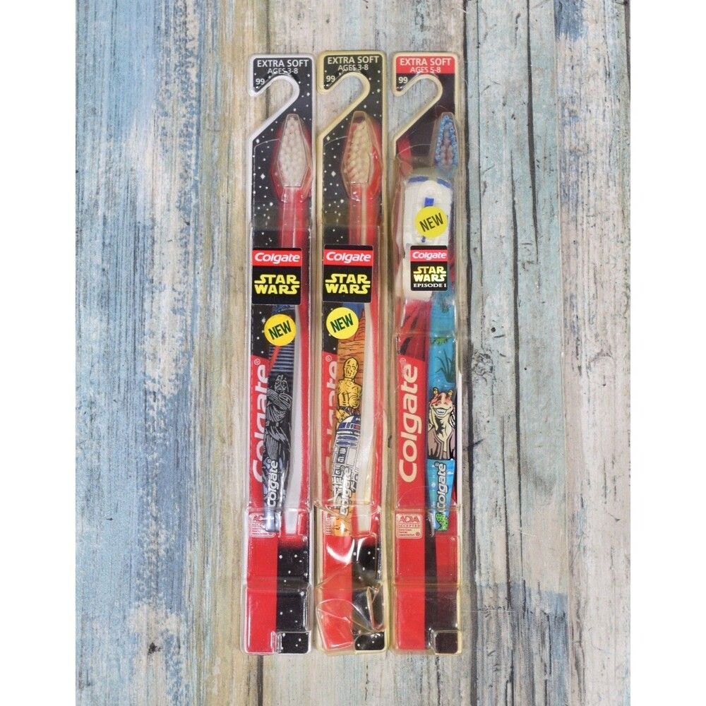 x3 Colgate Vintage Star Wars Episode 1 Kids Toothbrushes 1998 R2D2 JarJar CP30